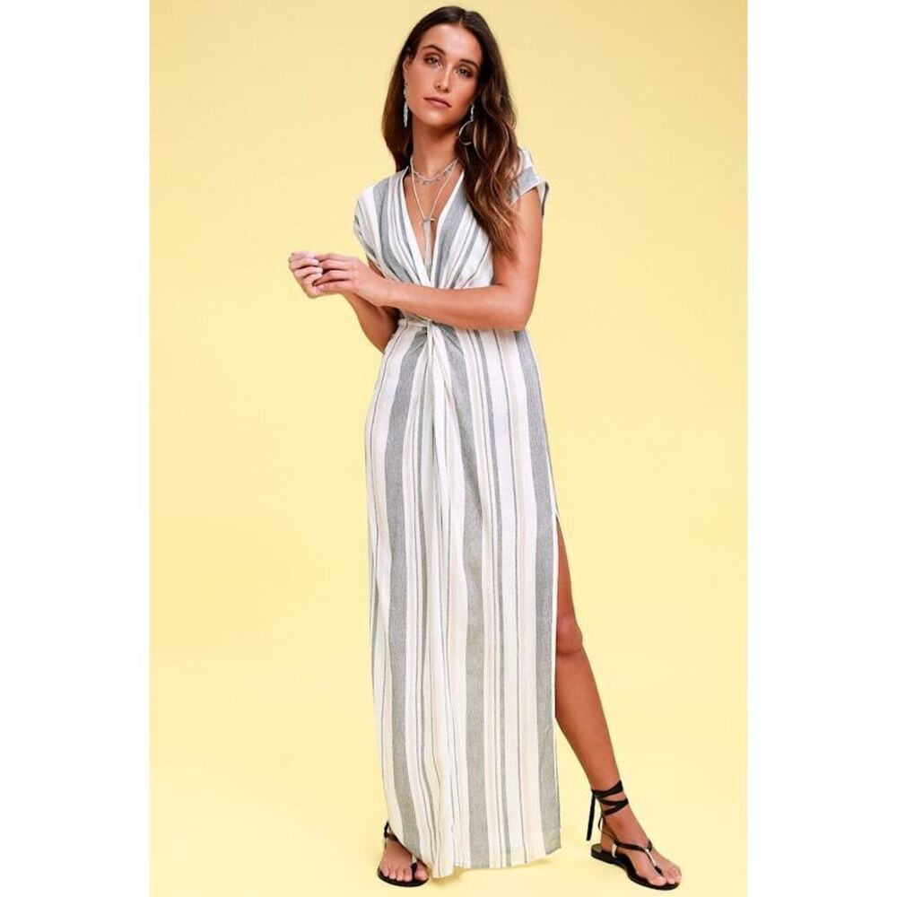 Lulus Coastal Grooves White Multi Striped Swim Cover-up - Size M